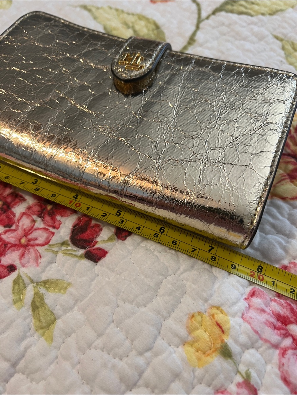 Ralph Lauren Metallic Gold Silver Wallet Wristlet with RL Logo - Picture 3 of 12